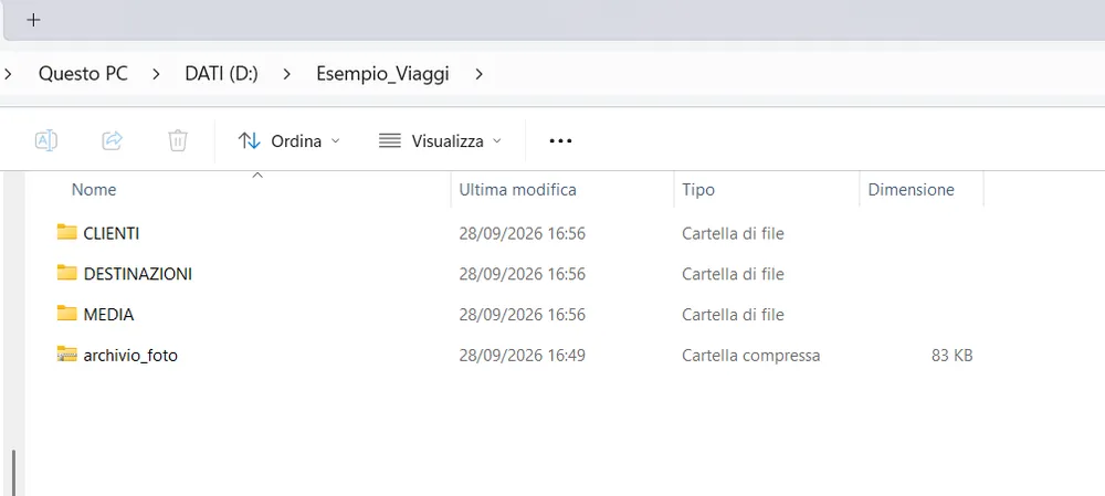 Vista Dettagli con colonne Nome, Ultima modifica, Tipo, Dimensione