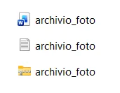 Tre file chiamati archivio_foto con estensioni nascoste: si distinguono solo dall'icona