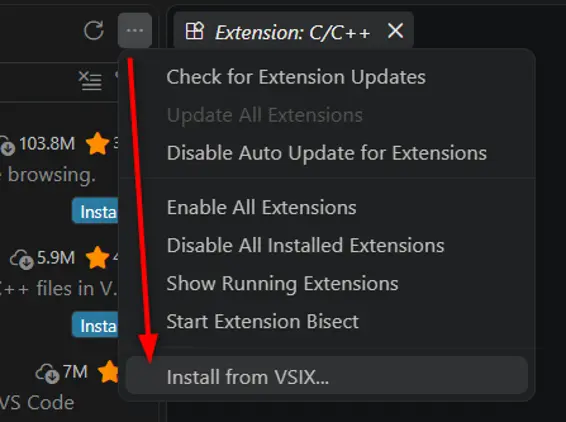 VS Code con l'estensione C/C++ installata